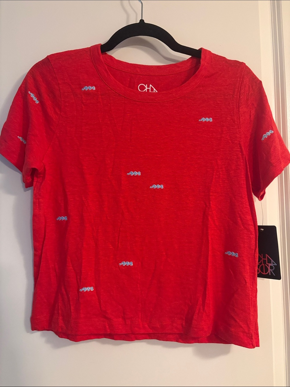 Chaser Red Short-Sleeve Tee with Small White Embroidery